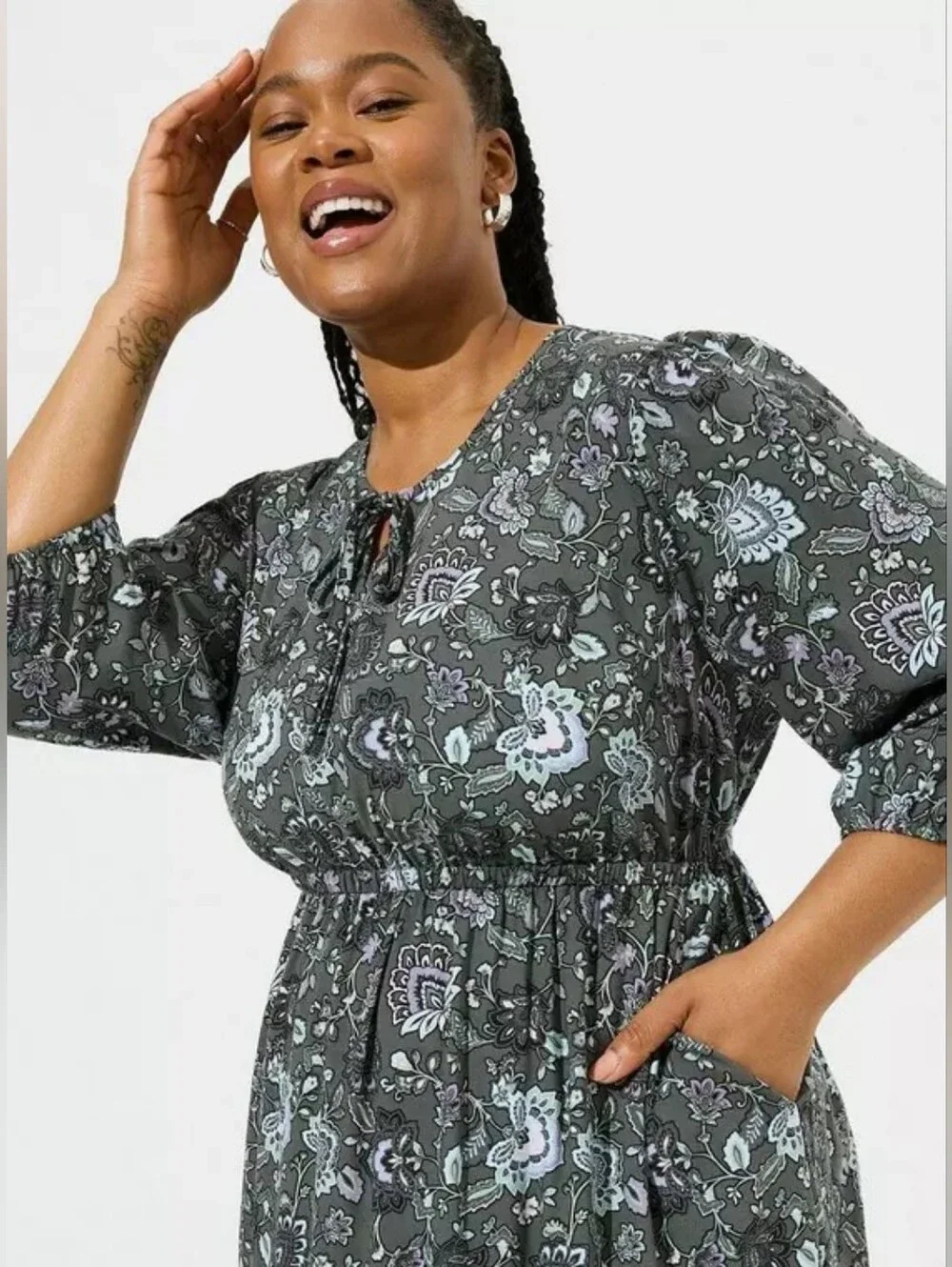 Torrid Gray Tea Length Challis Front Tiered A-line Dress Plus Size 2 2x - Picture 2 of 10